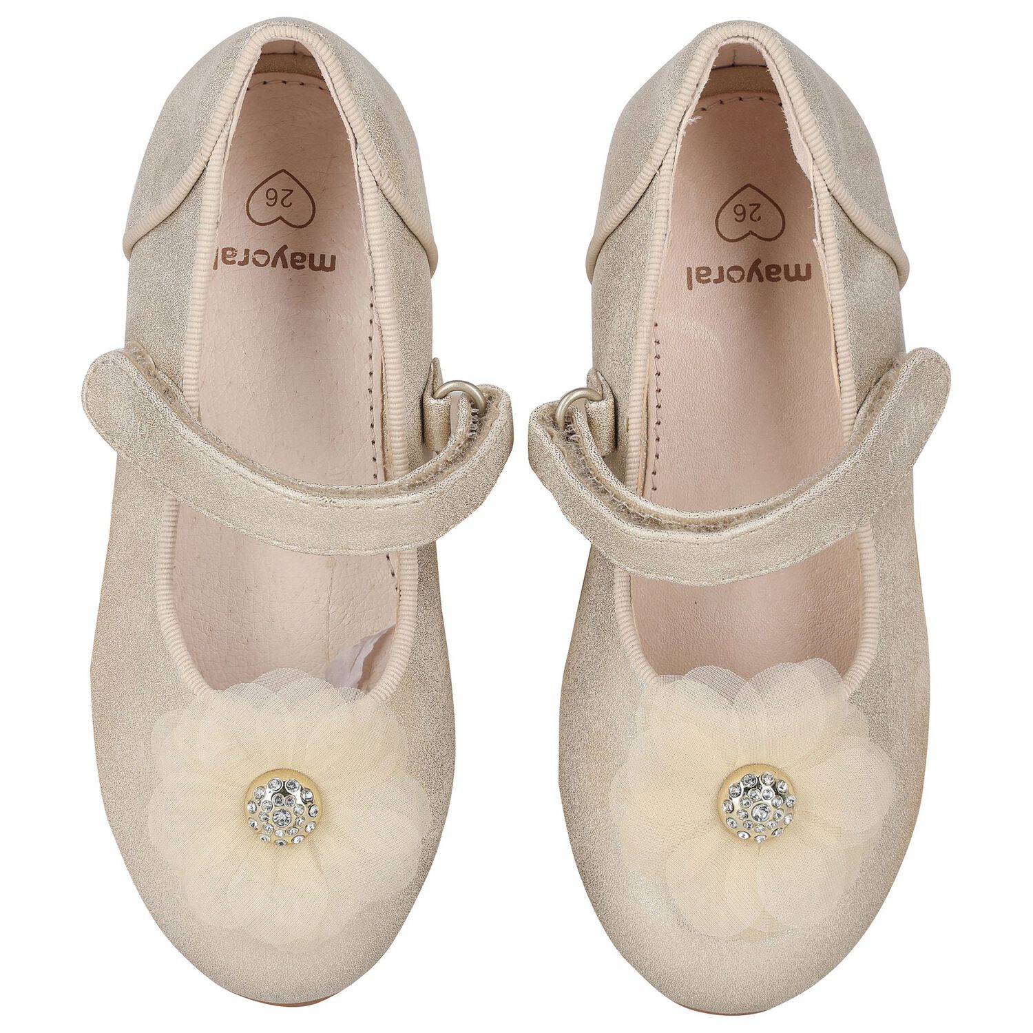 Girls Gold Diamante Flower Shoes, 2, hi-res image number null