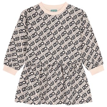 فستان بناتي وردي وأسود بشعار