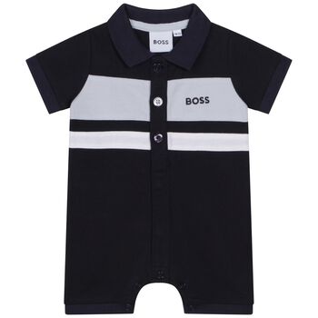 Baby Boys Navy Blue Logo Polo Romper