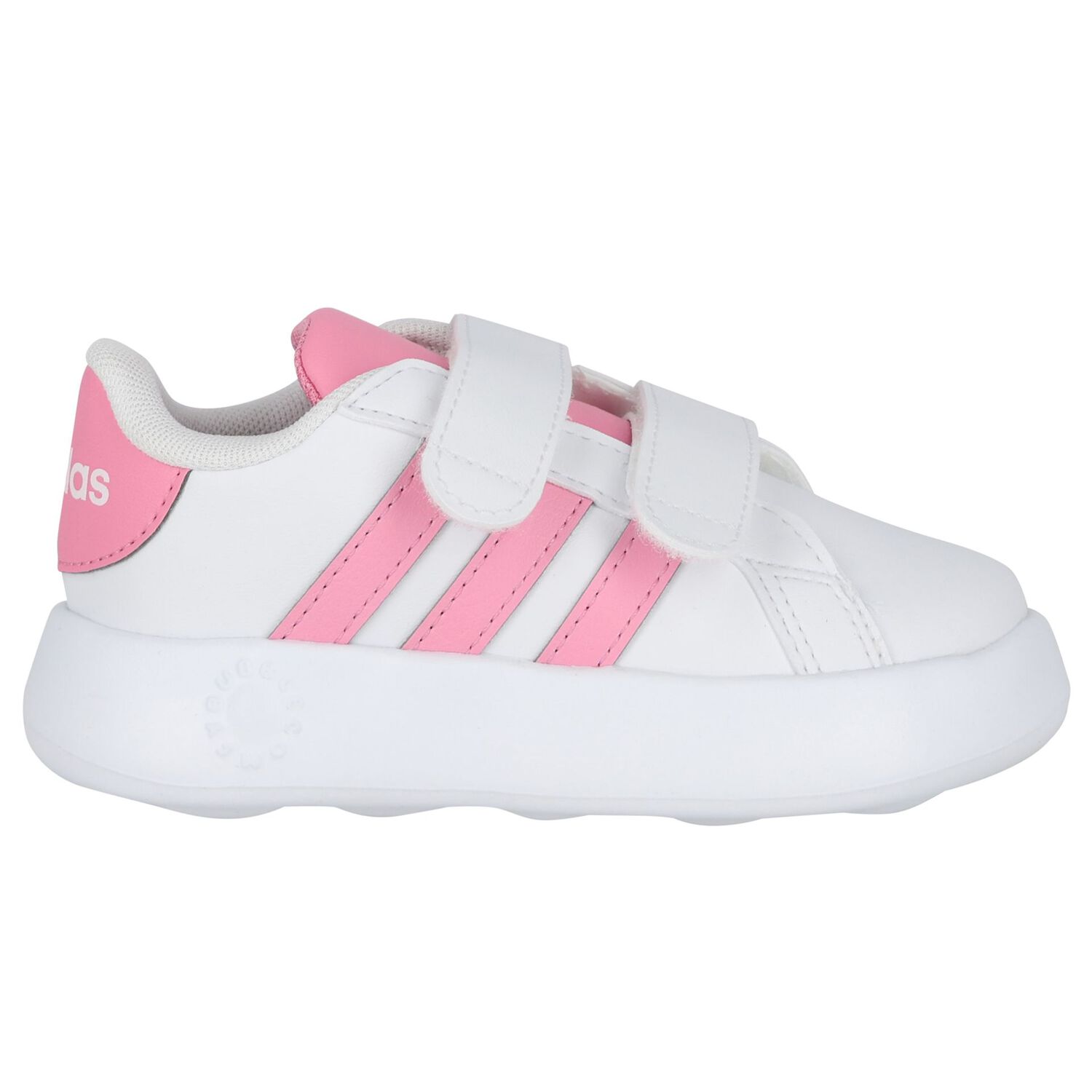 Girls White & Pink Grand Court Trainers, 1, hi-res