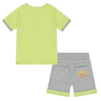 Younger Boys Green & Grey Shorts Set