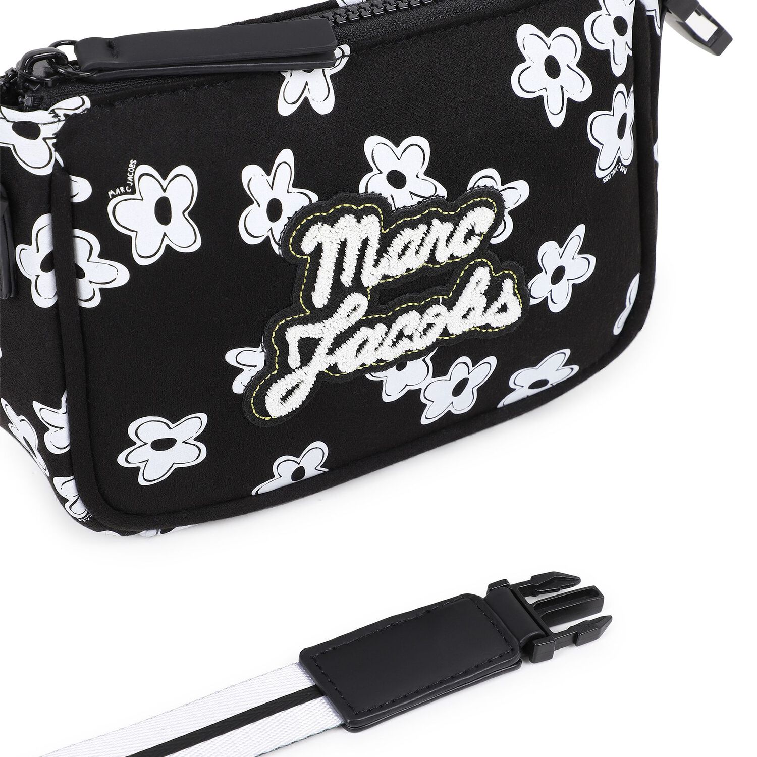 Girls Black Flower Logo Handbag, 1, hi-res