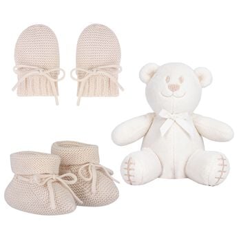 Beige & White Mittens & Booties Baby Gift Set