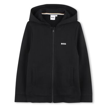Boys Black Logo Zip Up Top