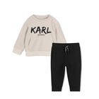Younger Boys Beige & Black Logo Tracsuit, 1, hi-res