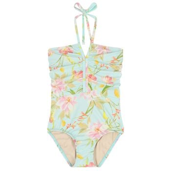 Girls Blue Floral Swimsuit