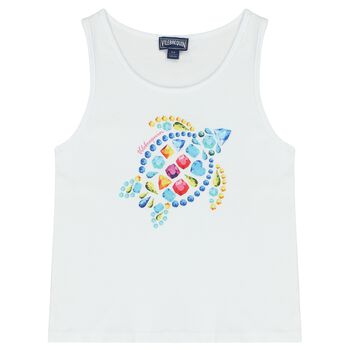 Girls White Logo Turtle Top