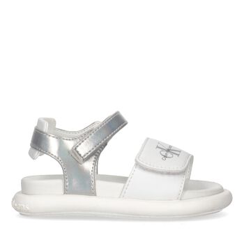 Girls White & Silver Logo Sandals