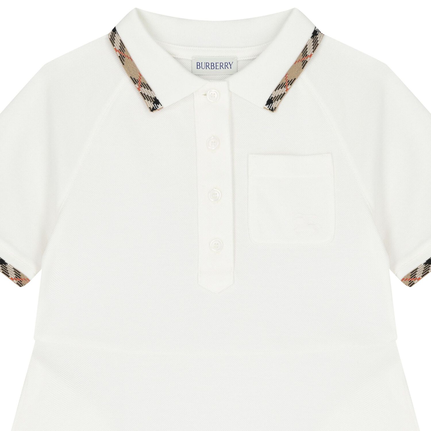 Girls White Check Polo Dress, 1, hi-res