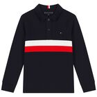 Boys Navy Blue, Red & White Logo Polo Shirt, 1, hi-res