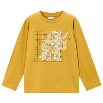Boys Yellow Dinosaur Long Sleeve Top