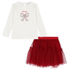 Girls White & Red Tulle Skirt Set, 1, hi-res