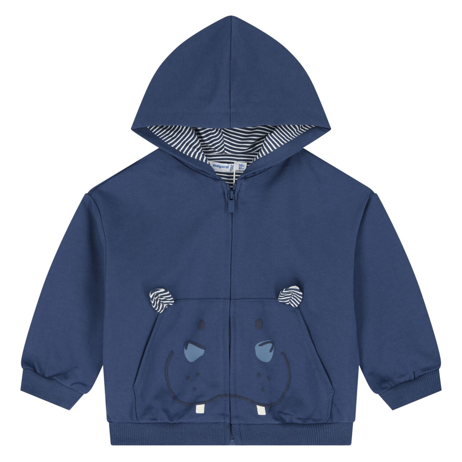 Younger Boys Blue Hooded Zip Up Top, 1, hi-res