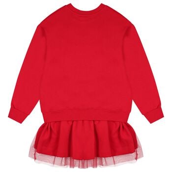 Girls Red Logo Sweatshirt Tulle Dress