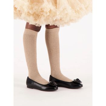 Girls Black Flower Leather Shoes