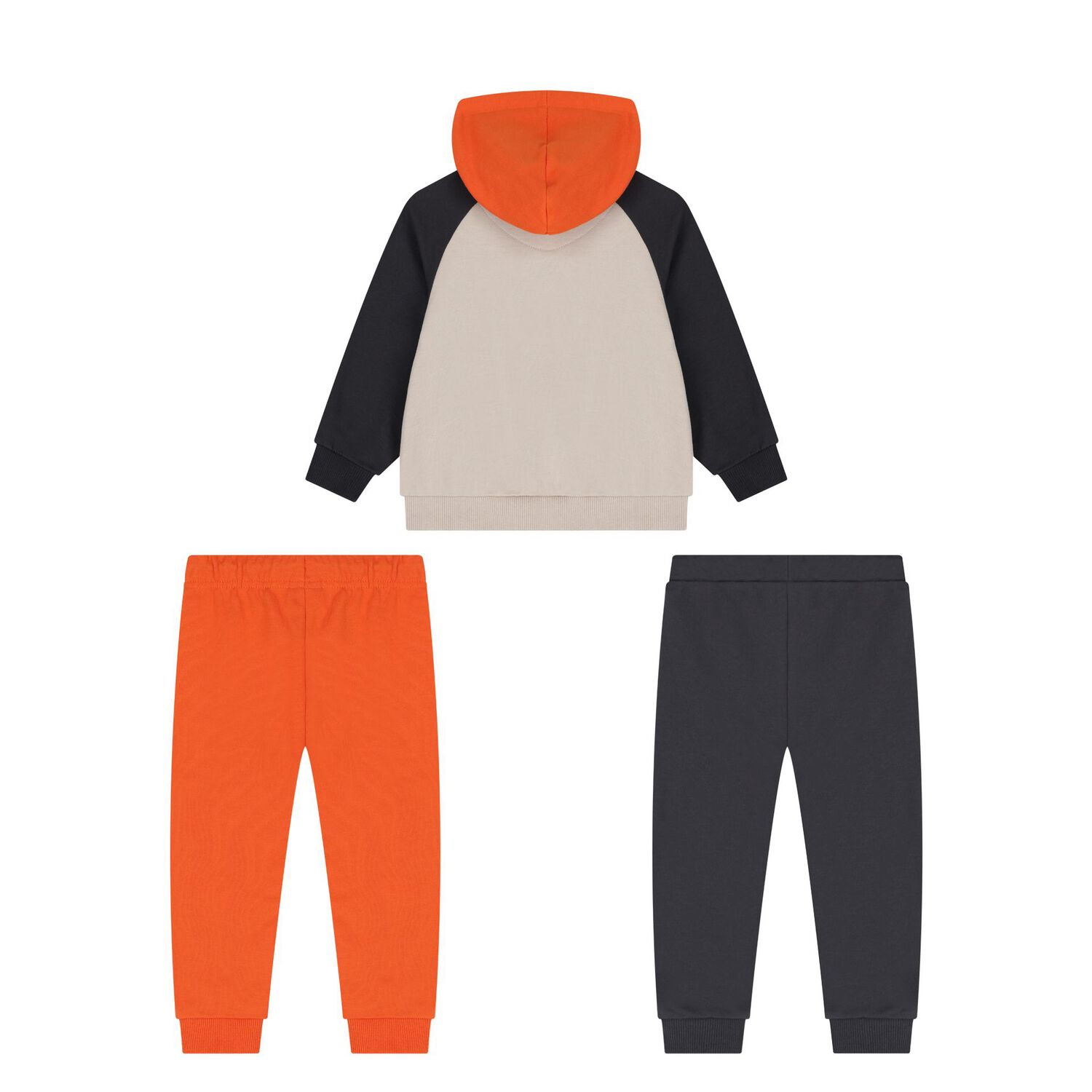 Younger Boys Beige, Grey & Orange 3 Piece Tracksuit, 1, hi-res