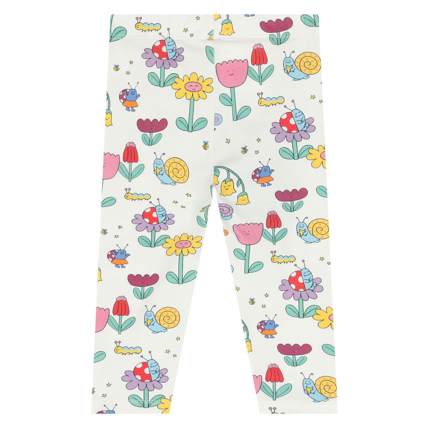 Younger Girls White Flower Leggings, 1, hi-res