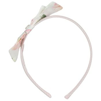 Girls White & Pink Floral Bow Headband