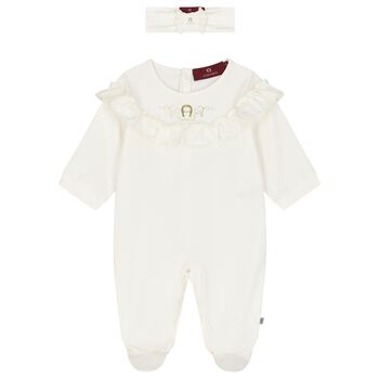 Baby Girls Ivory & Gold Logo Babygrow Gift Set