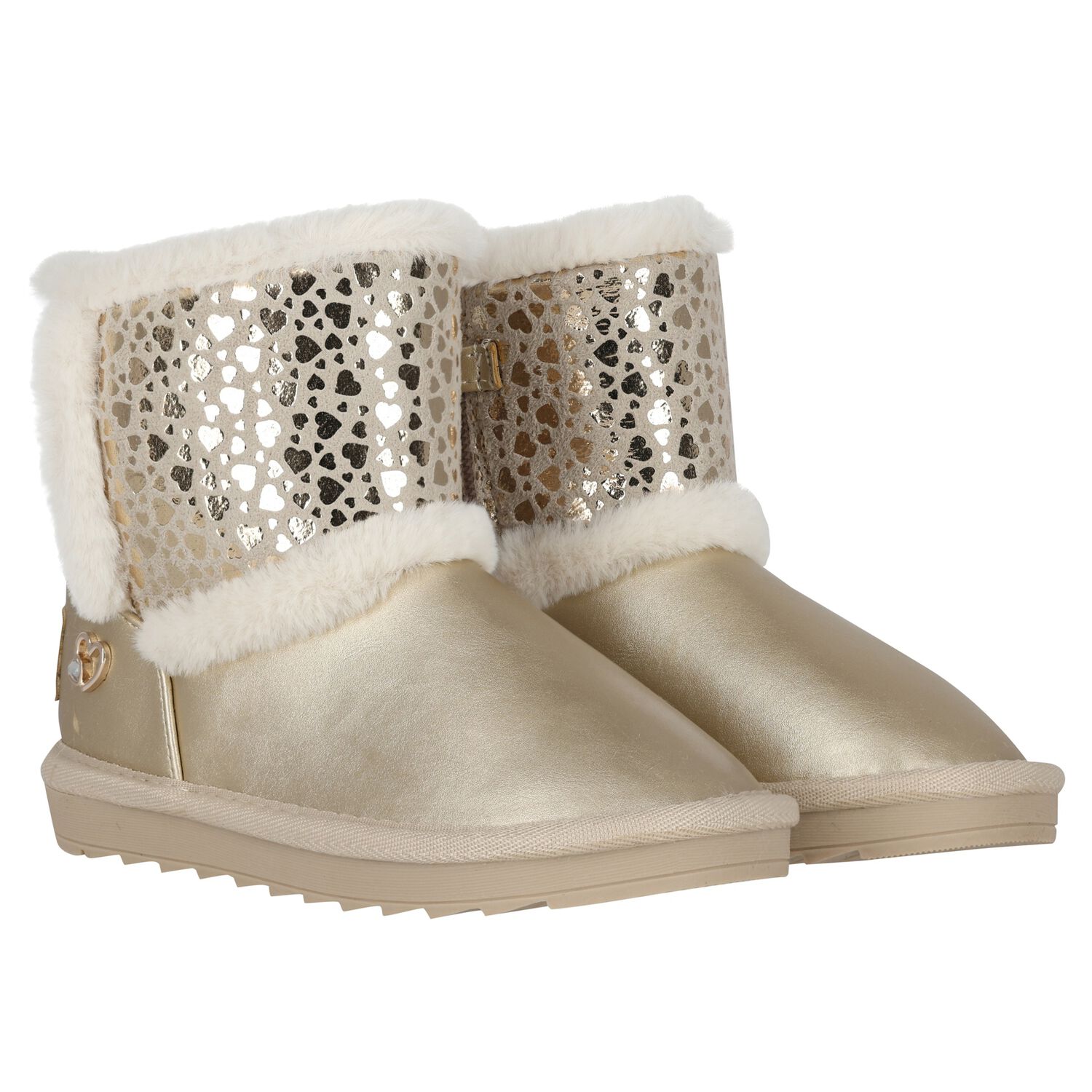 Girls Gold Faux Leather Boots, 3, hi-res