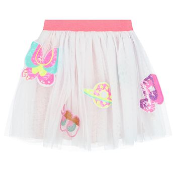 Girls White & Pink Sequin Skirt