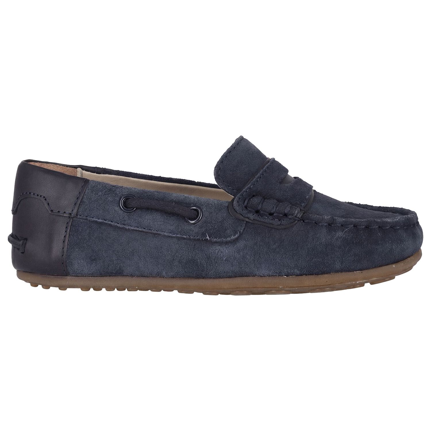 Boys Navy Blue Suede Leather Moccasins , 2, hi-res