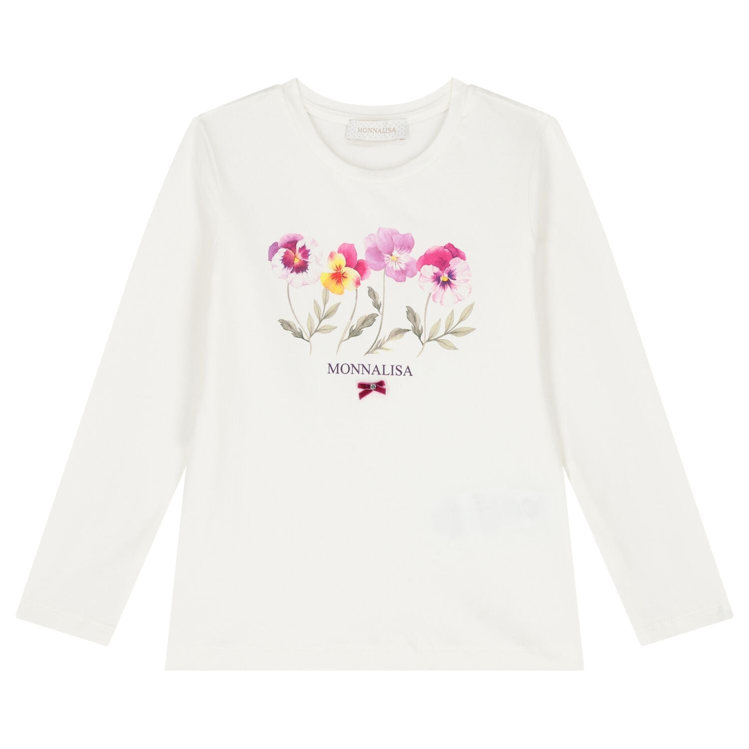 Girls Ivory Floral Logo Long Sleeve Top, 1, hi-res