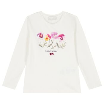 Girls Ivory Floral Logo Long Sleeve Top