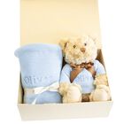 Boys Blue Personalised Teddy Baby Gift Set, 2, hi-res