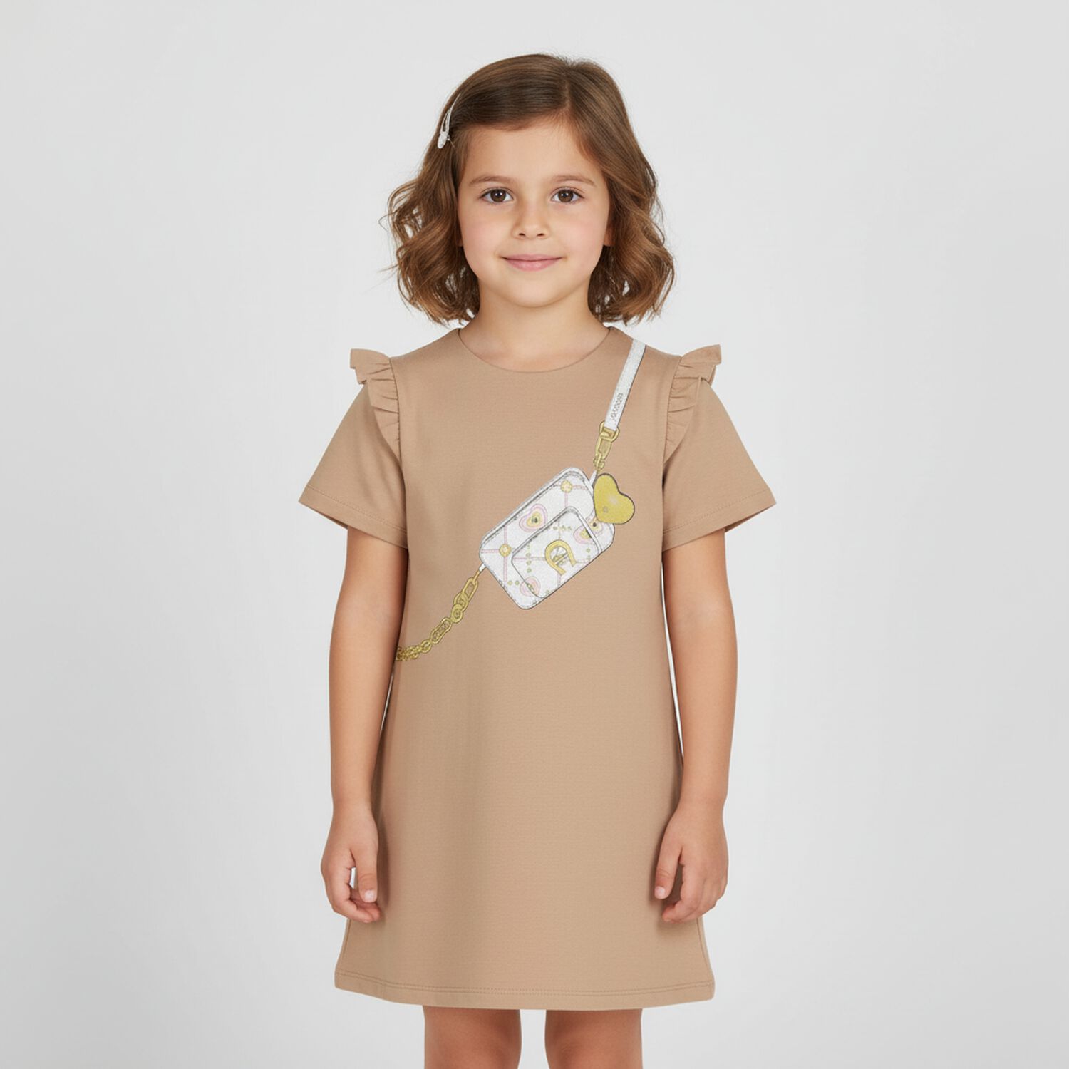 Girls Beige Logo Bag Dress, 2, hi-res image number null