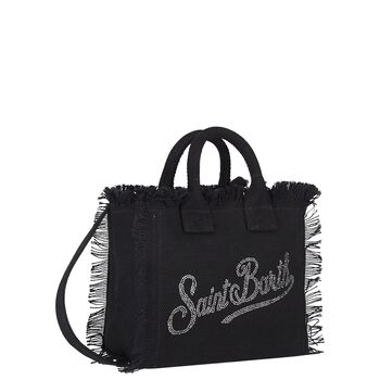 حقيبة يد للبنات بالشعار باللون الأسود(22 سم) 