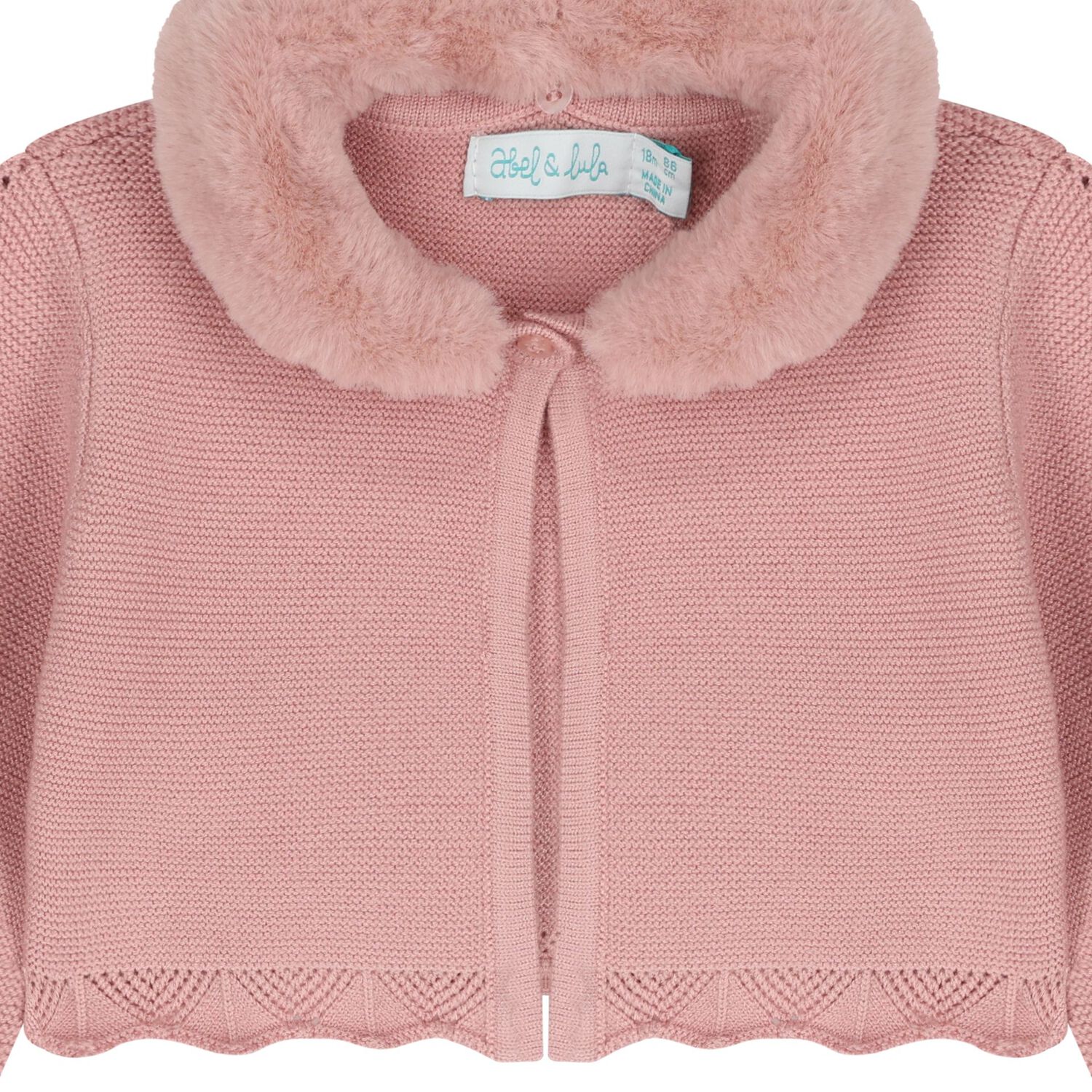 Younger Girls Pink Faux Fur Collar Cardigan, 2, hi-res