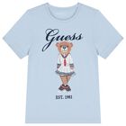 Girls Blue Cotton Bear Logo T-Shirt, 1, hi-res