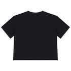 Girls Black Embellished Logo T-Shirt, 2, hi-res