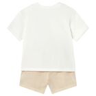 Younger Boys Beige & White Striped Shorts Set, 2, hi-res