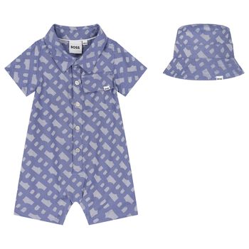 Baby Boys Blue Logo Rompers Gift Set