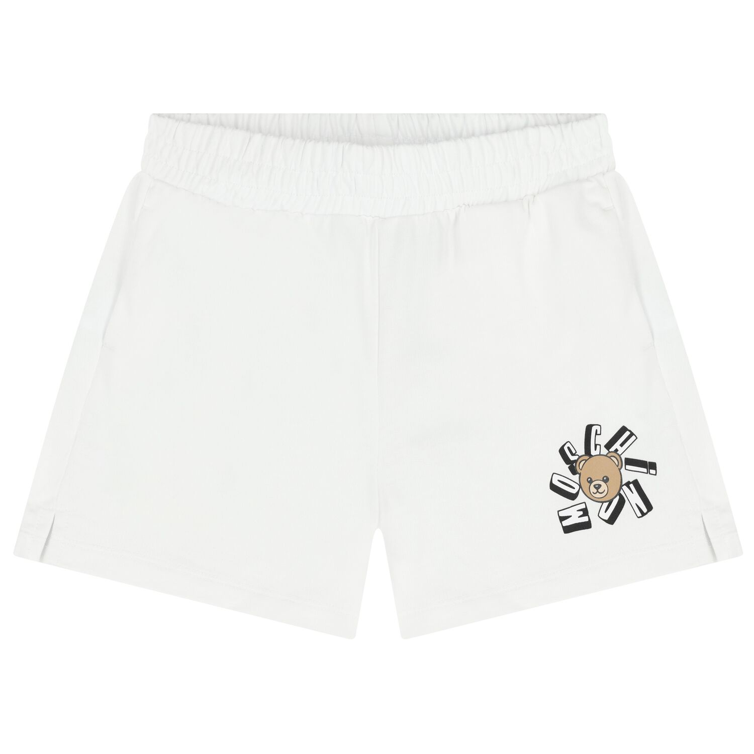 Girls White Teddy Bear Logo Shorts, 1, hi-res