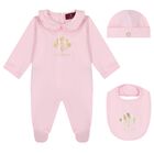 Baby Girls Pink & Gold Logo Babygrow Gift Set, 1, hi-res