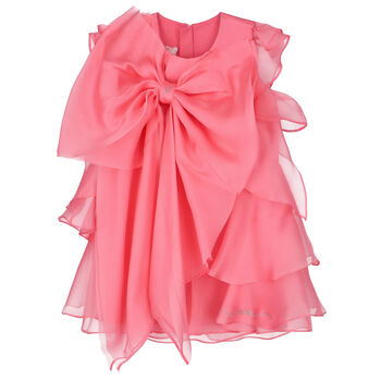 Girls Pink Organza Bow Dress