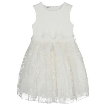 Girls White Tulle Flowers Dress
