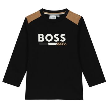 Younger Boys Black Logo Long Sleeve Top