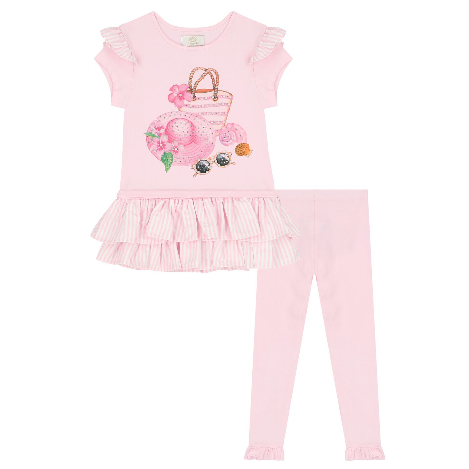 Girls Pink Embellished Leggings Set, 1, hi-res image number null