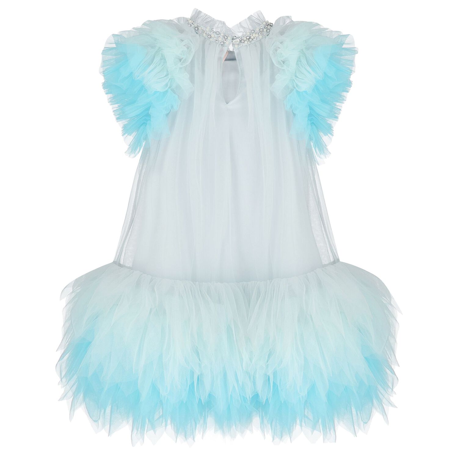 Girls Blue Ruffled Tulle Dress, 1, hi-res