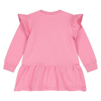 Younger Girls Pink Logo Ruffled Dress