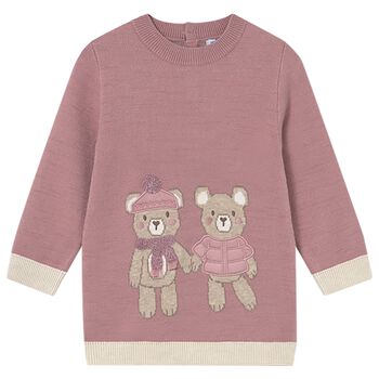 Younger Girls Pink Teddy Bear Knitted Dress