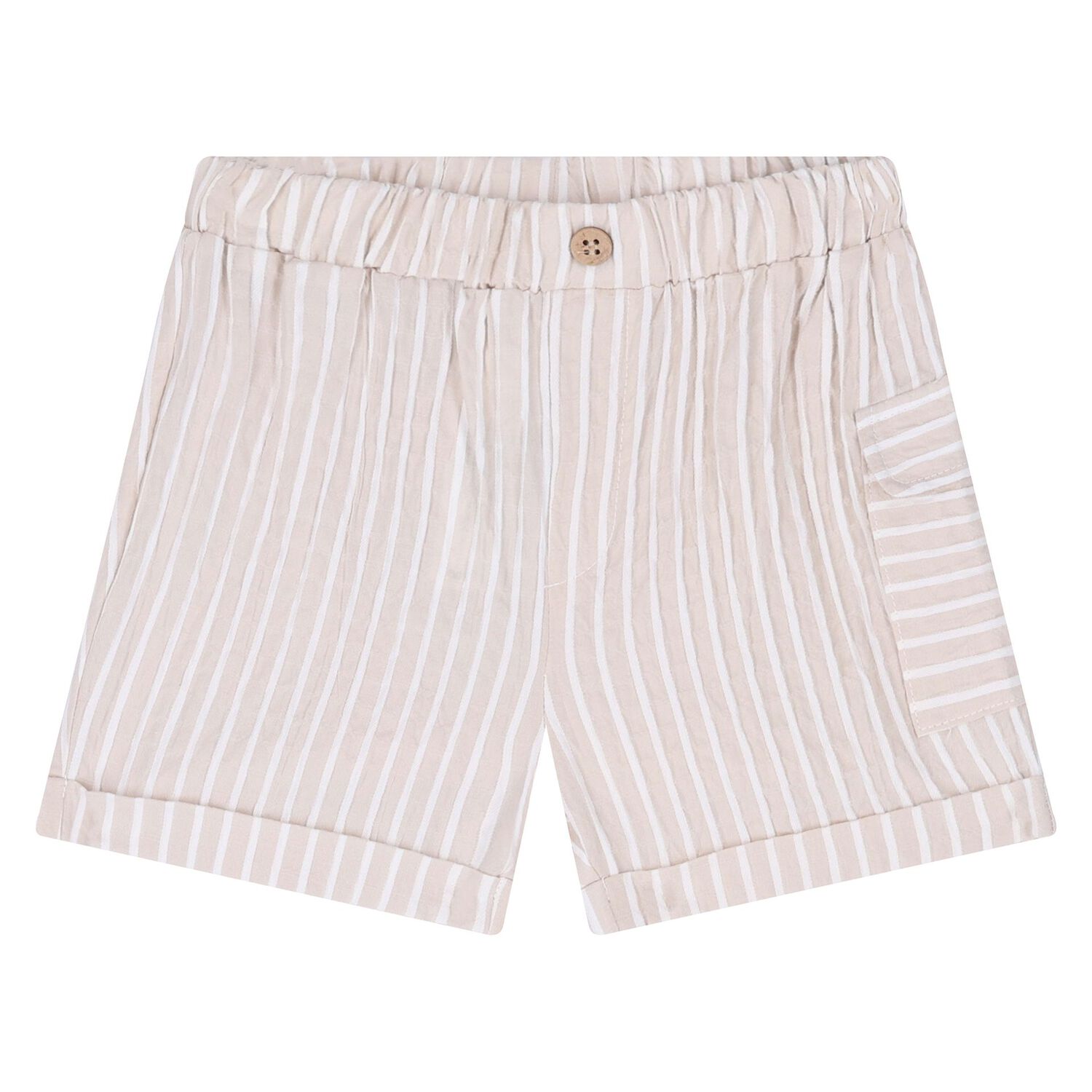 Baby Boys White & Beige Striped Shorts & Hat Set, 1, hi-res image number null