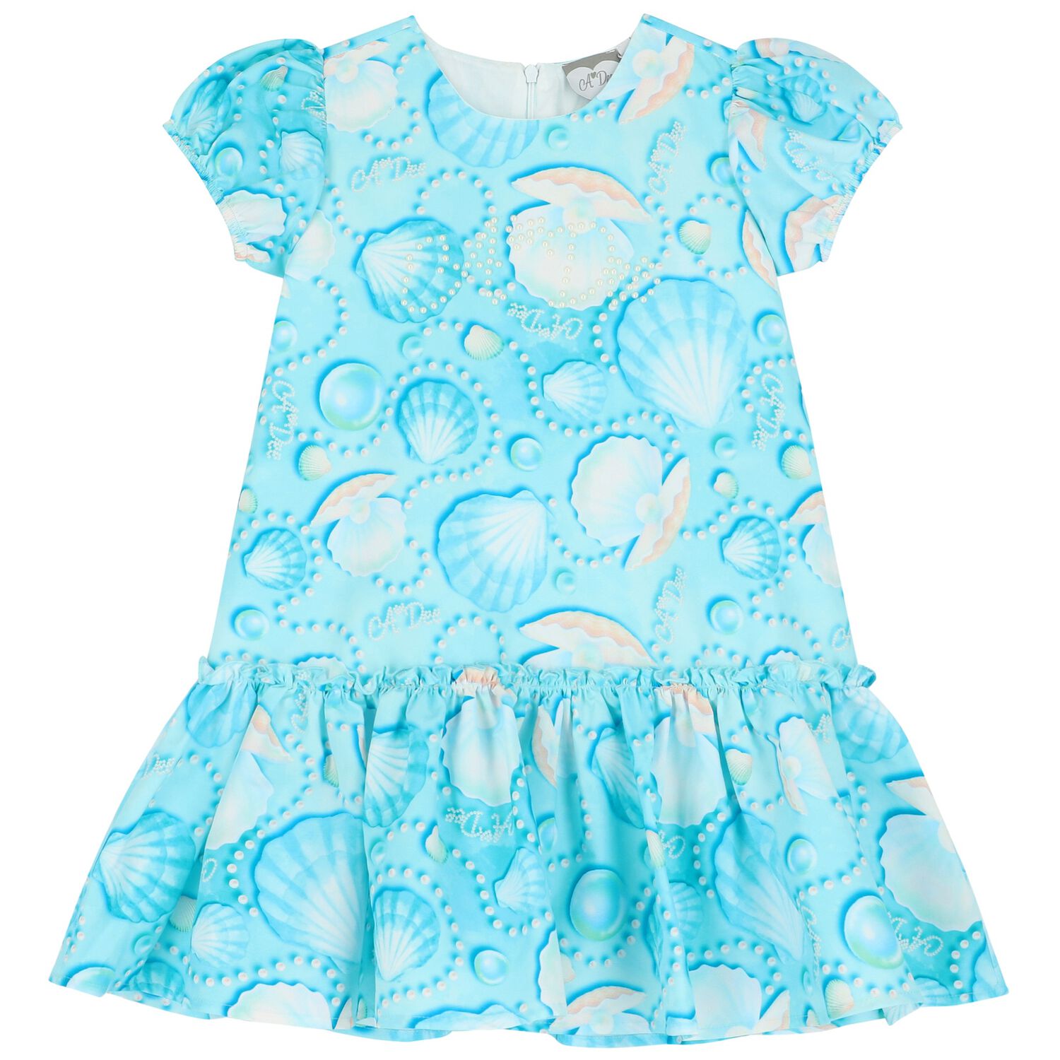 Girls Blue Logo Pearl Dress, 1, hi-res
