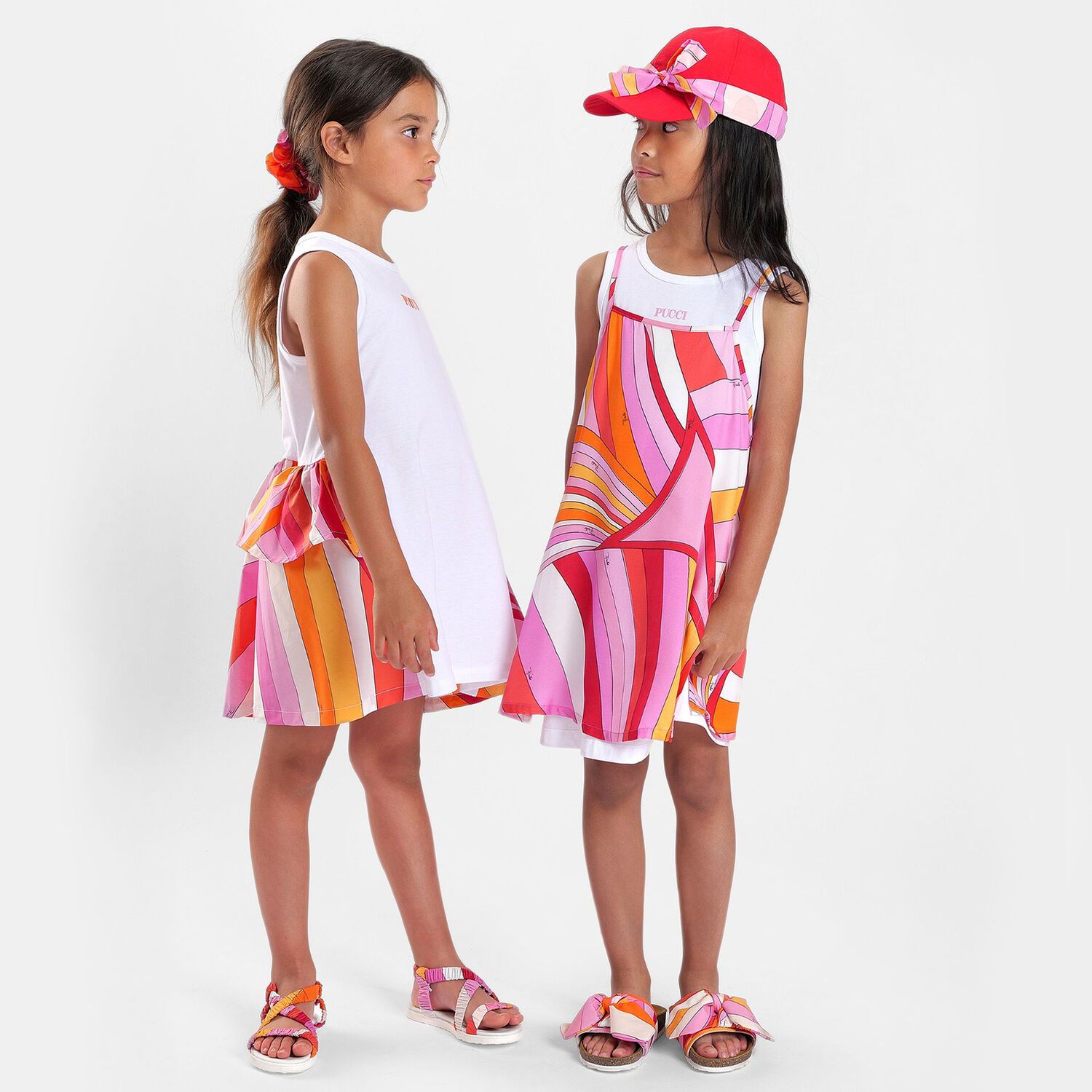 Girls White & Pink Logo Flared Dress , 2, hi-res