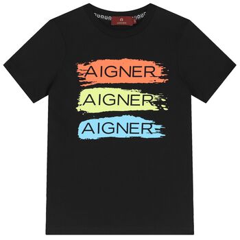 Aigner Boys Black Logo T-Shirt, 2 Boys Black Logo T-Shirt