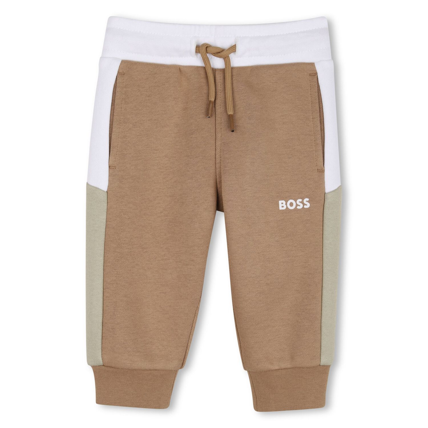 Younger Boys Beige Logo Joggers, 1, hi-res